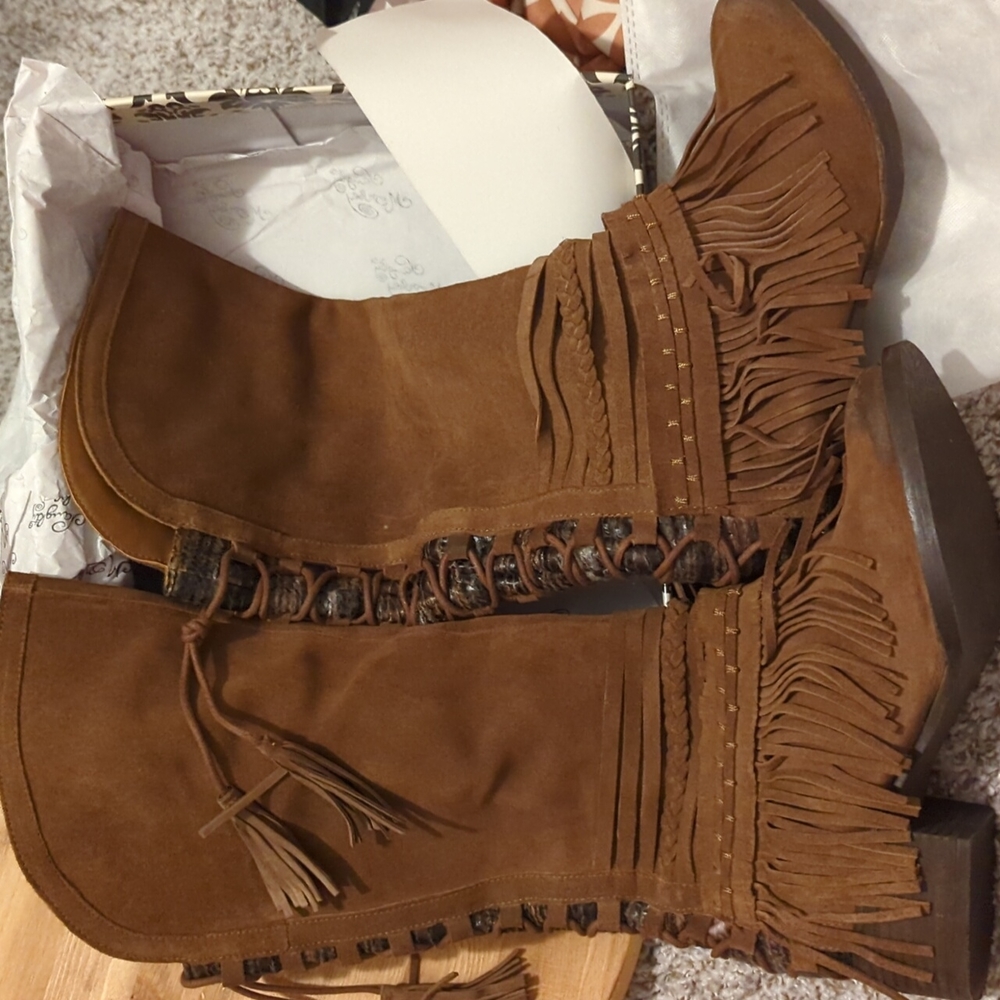 naughty monkey Brown Suede Fringe Heeled Boots
